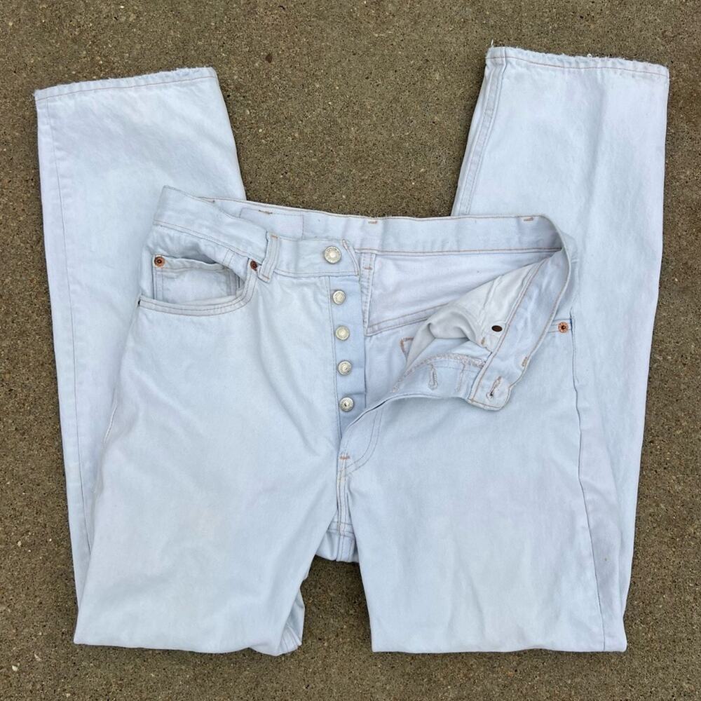 VTG 90s Levi’s 501 White Wash Button Fly Original Fit Straight Leg Jeans 32x30